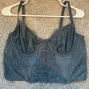 Gilly Hicks Slate Blue/Gray Lace Lined Corset Top
